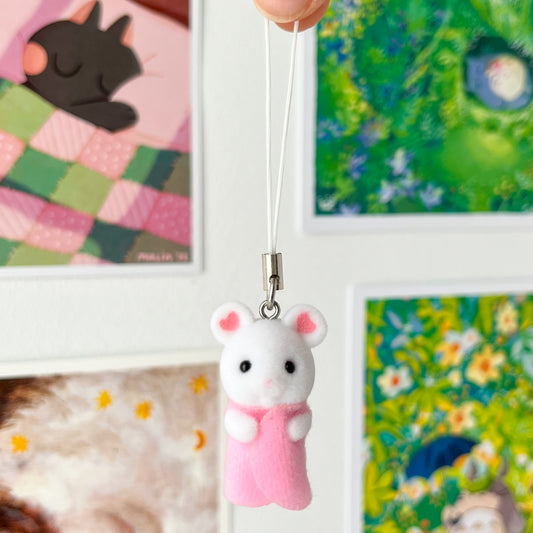baby marshmallow mouse phone charm - pink