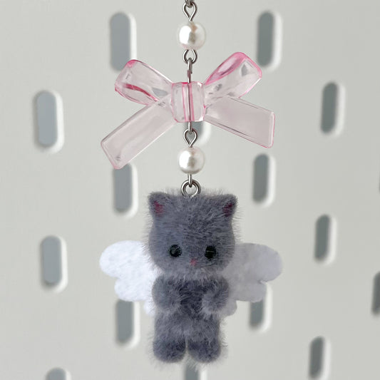 grey kitty phone charm • fairy kittens