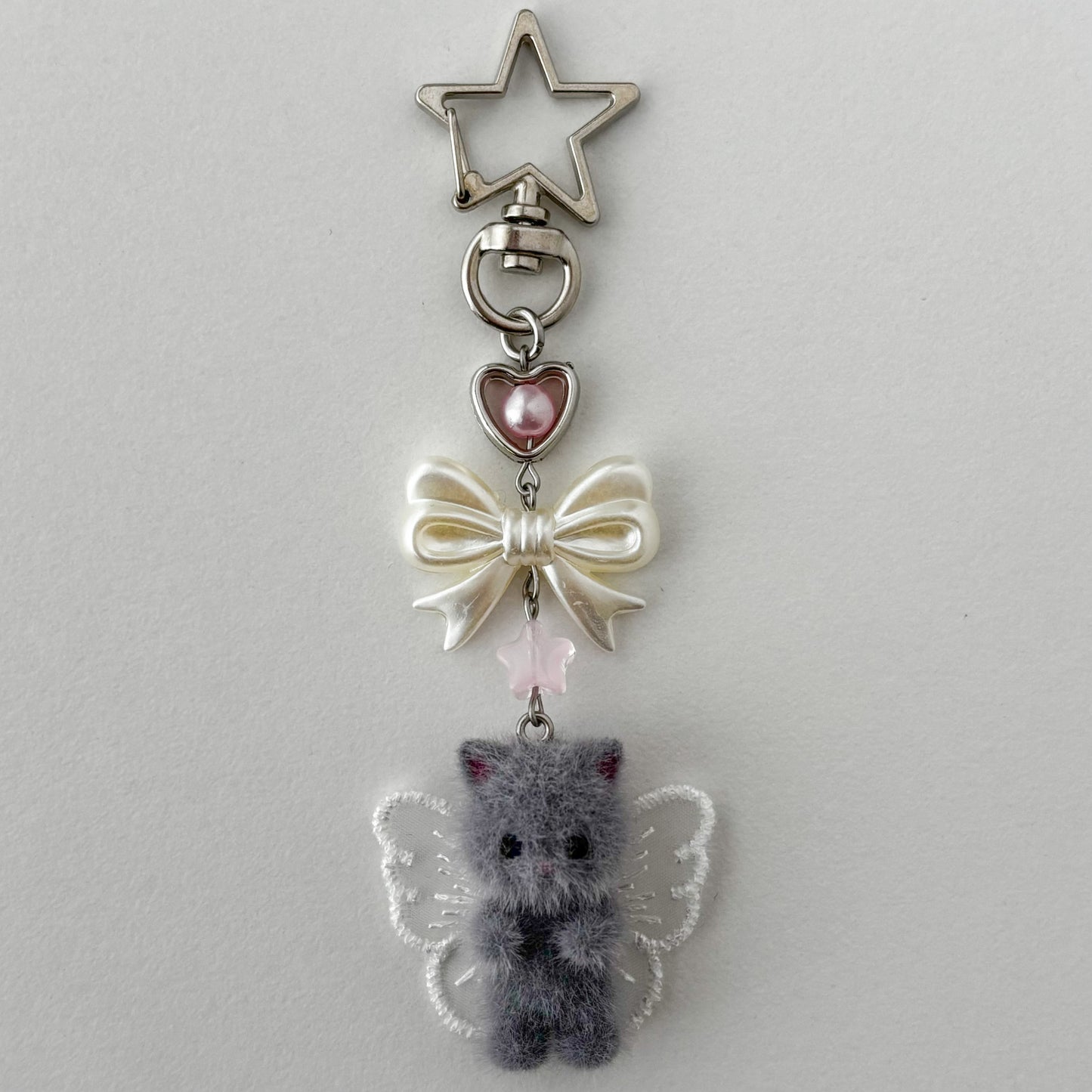 grey fairy kitty beaded keychain