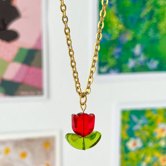 tulip necklace - red