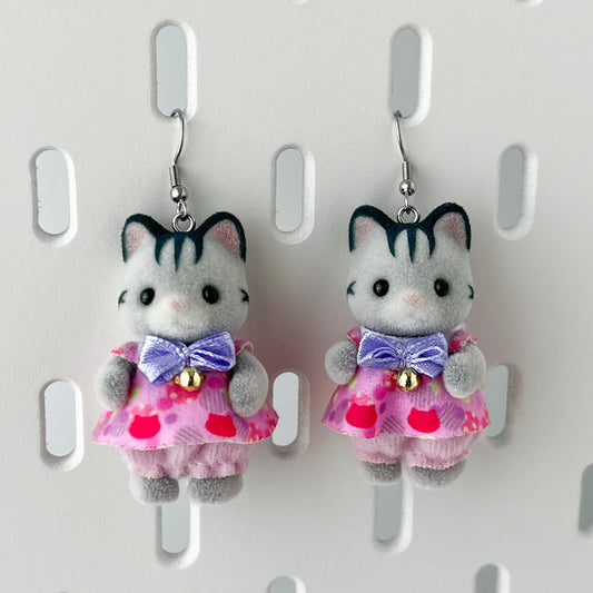 grey tabby cat baby earrings • kitties