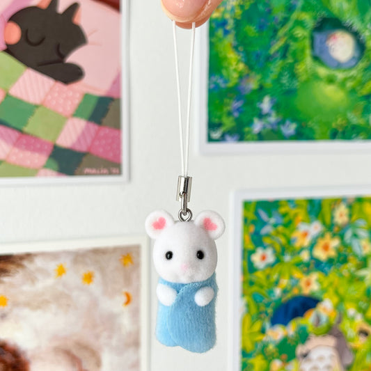 baby marshmallow mouse phone charm - blue