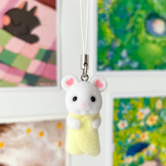 baby marshmallow mouse phone charm - yellow