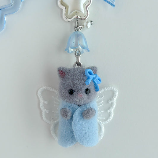llavero abalorios gatito hada gris (azul)