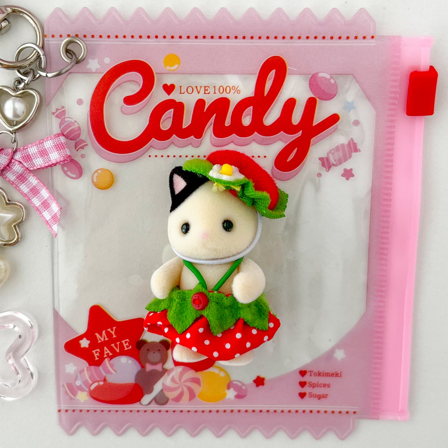 keychain carry case 🧸 strawberry tuxedo cat