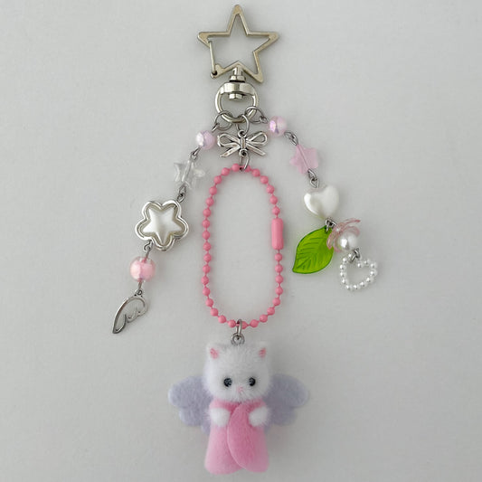 pink kitty beaded keychain • fairy kittens