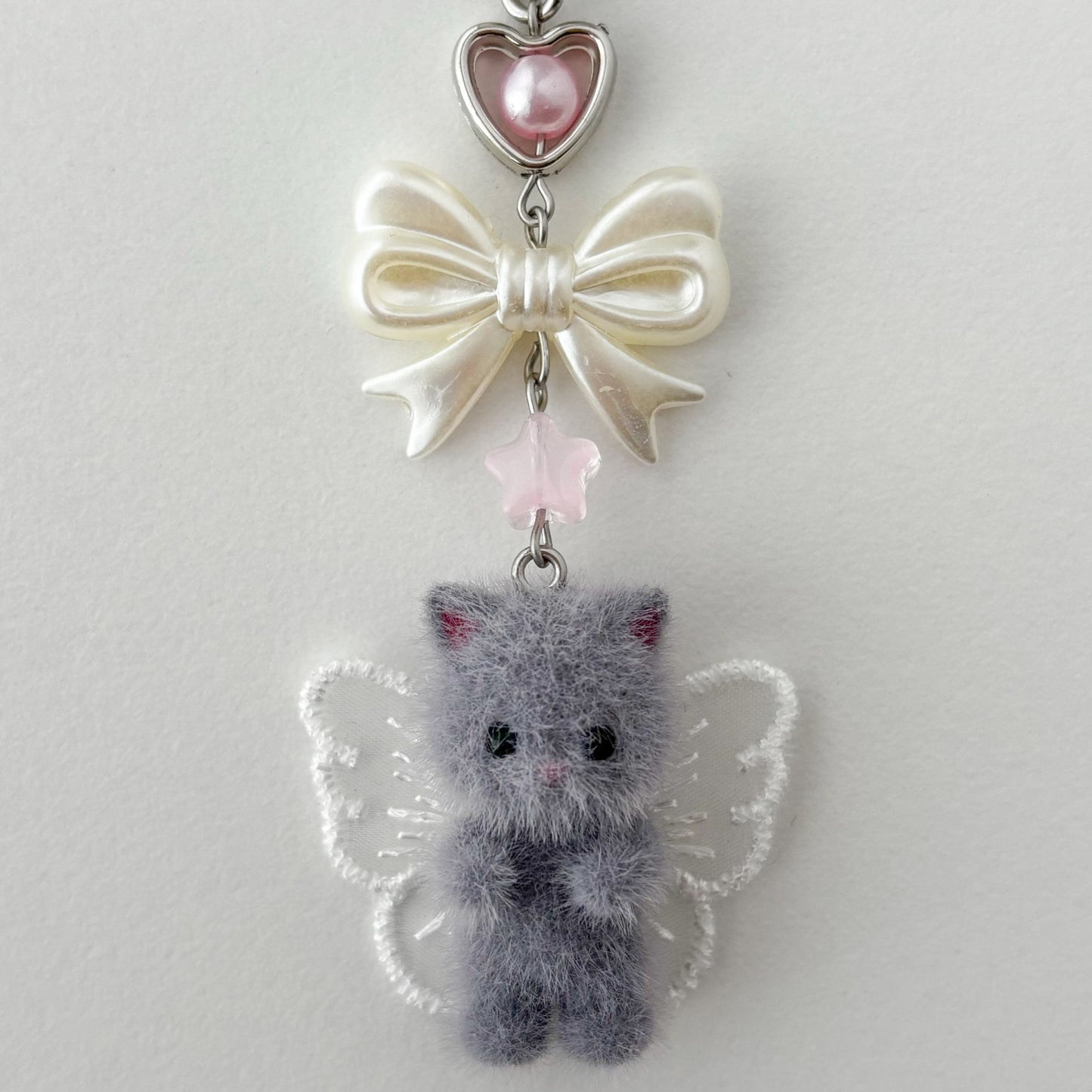 grey fairy kitty beaded keychain