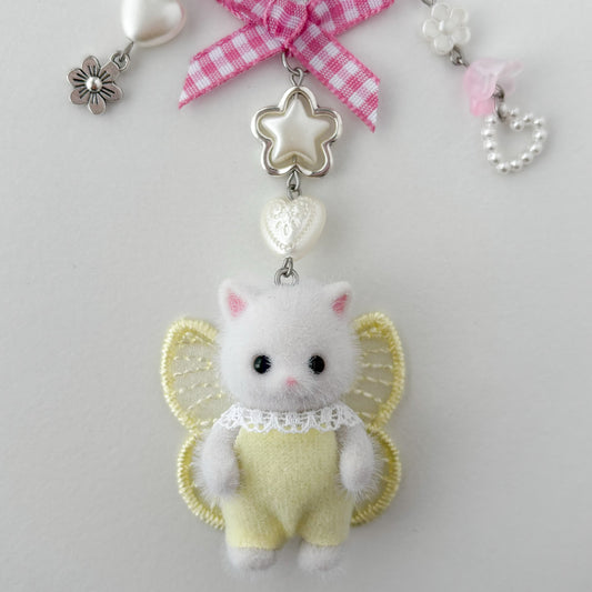 fluffy fairy cat beaded keychain