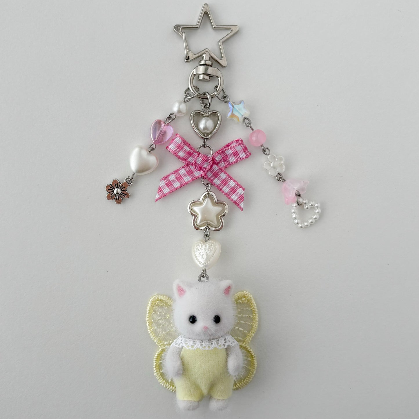 fluffy fairy cat beaded keychain