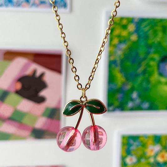 cherry • pink necklace