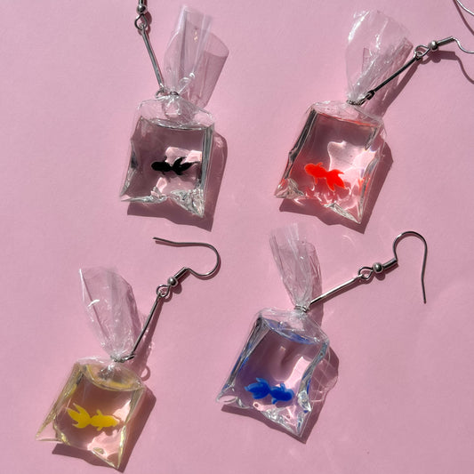 fish bag earrings